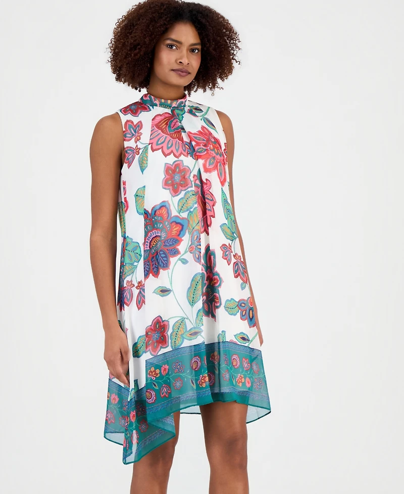 Robbie Bee Women's Printed Mock-Neck Sleeveless Shift Dress