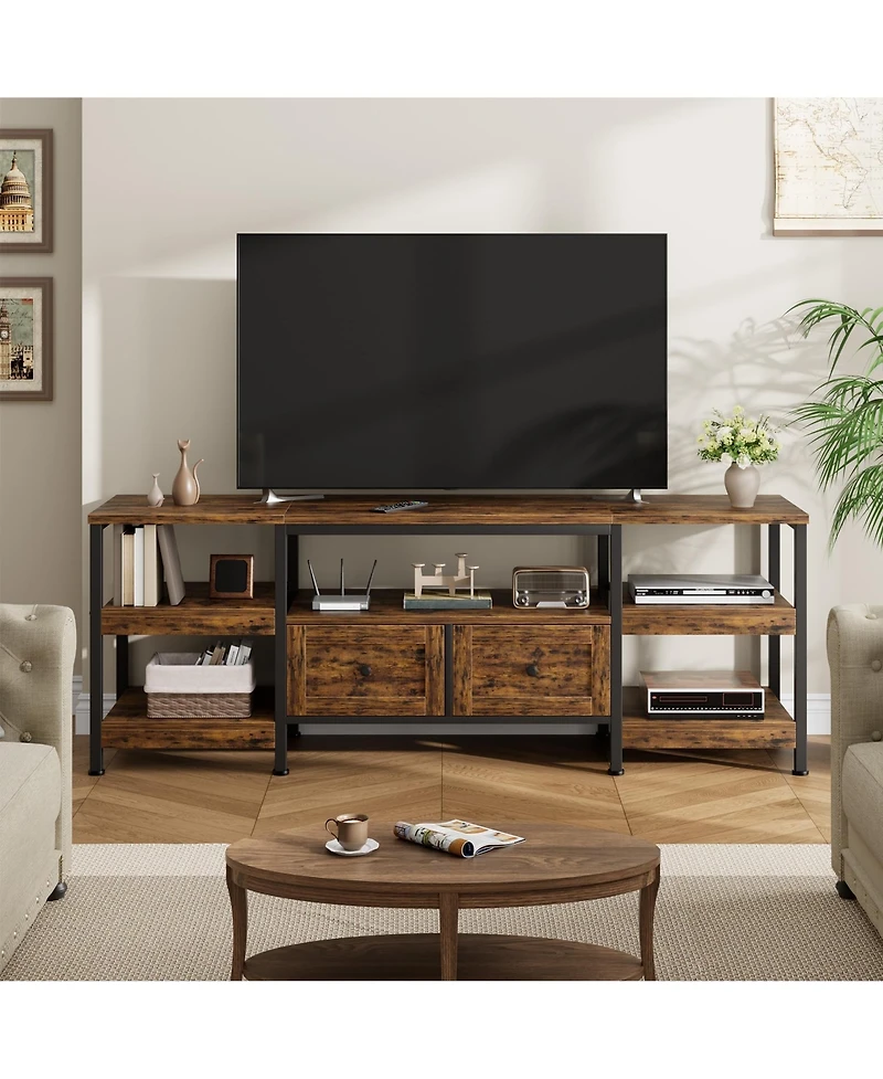 gaomon Rustic Industrial Metal Frame Tv Stand with Storage Drawer Media Console
