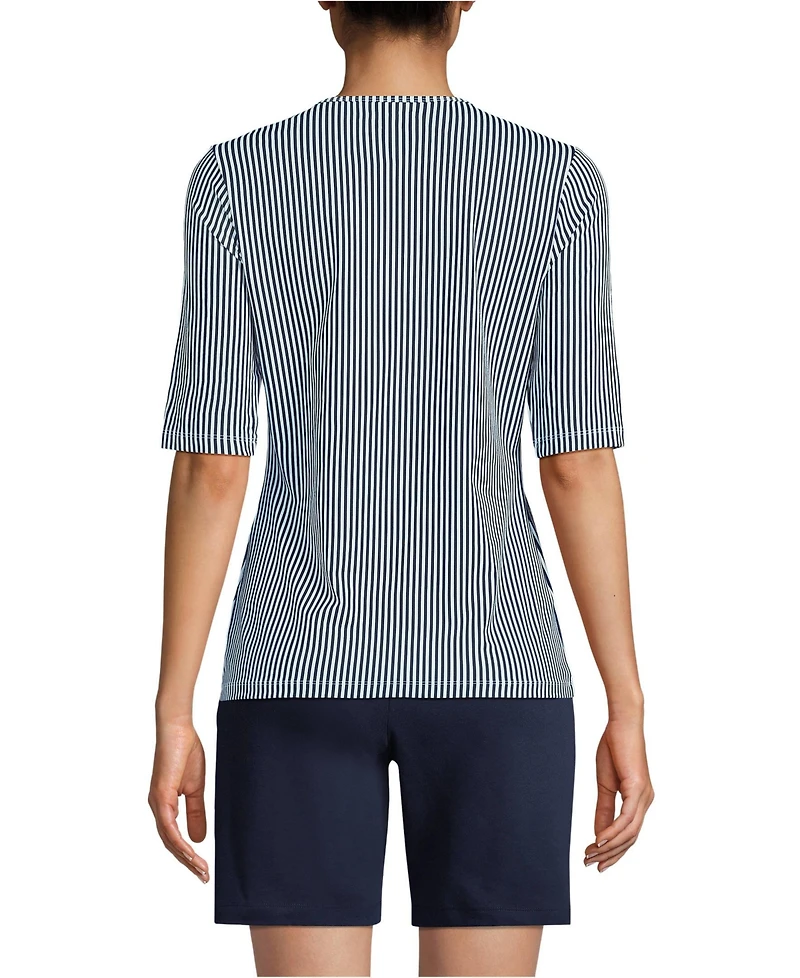 Lands' End Women's Elbow Sleeve Sunshade Upf 50 Quick Dry Crewneck Garden Tee