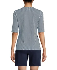 Lands' End Women's Elbow Sleeve Sunshade Upf 50 Quick Dry Crewneck Garden Tee