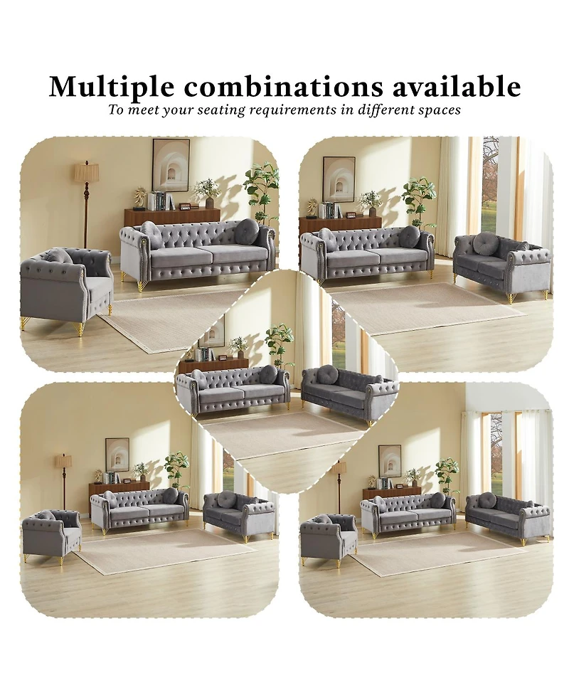 Streamdale Velvet Chesterfield Sofa with Studs & Tufted Accents, Metal Legs