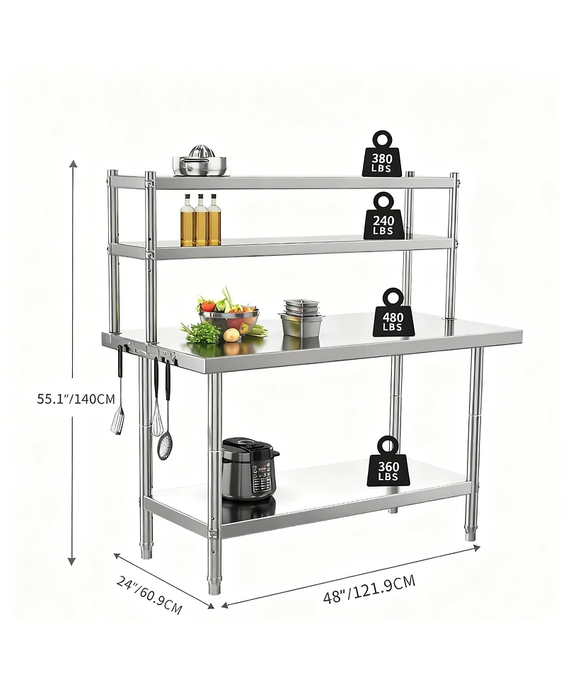 Yigii Stainless Steel Workbench with Shelves for Kitchen, Garage, Workshop