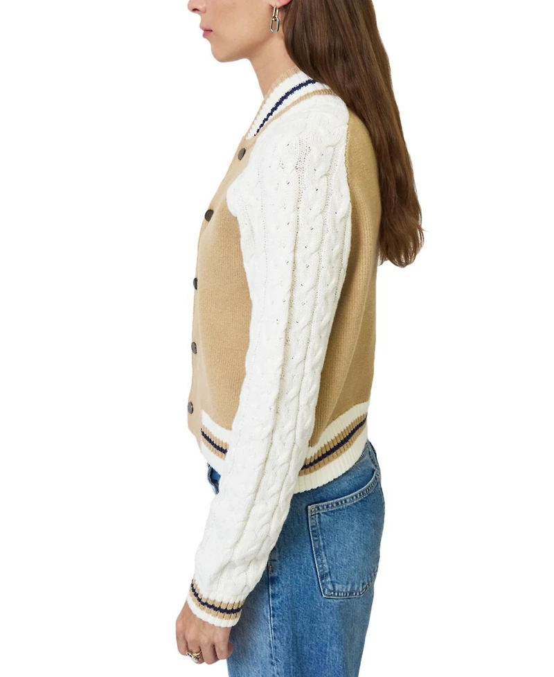 Central Park West Women's Chloe Cable Sleeve Knit Bomber Jacket