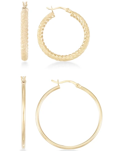 2-Pc. Set Textured and Polished Hoop Earrings 14k Gold Over Sterling Silver
