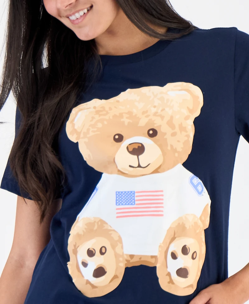 Grayson Threads, The Label Juniors' Teddy Usa Flag Bear Graphic T-Shirt