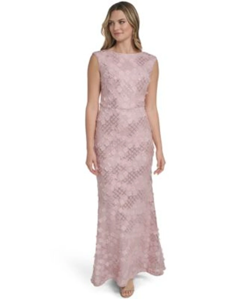 Jessica Howard Womens Sleeveless Extended Shoulder Gown