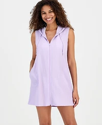 J Valdi Women's Sleeveless Zip-Up Swim Cover Up Hoodie