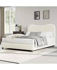 gaomon Bed Frame with Upholstered Headboard, Soft Low Profile Sturdy Platform Rounded Corners Design, Wooden Slats