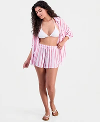 Miken Women's Striped Pull-On Swim Cover Up Shorts, Macy's Exclusive