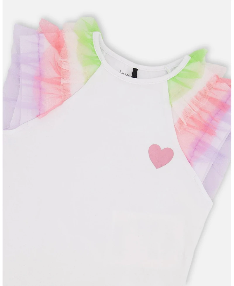 Deux par Girl Jersey T-Shirt with Multicolor Mesh Sleeves - Child