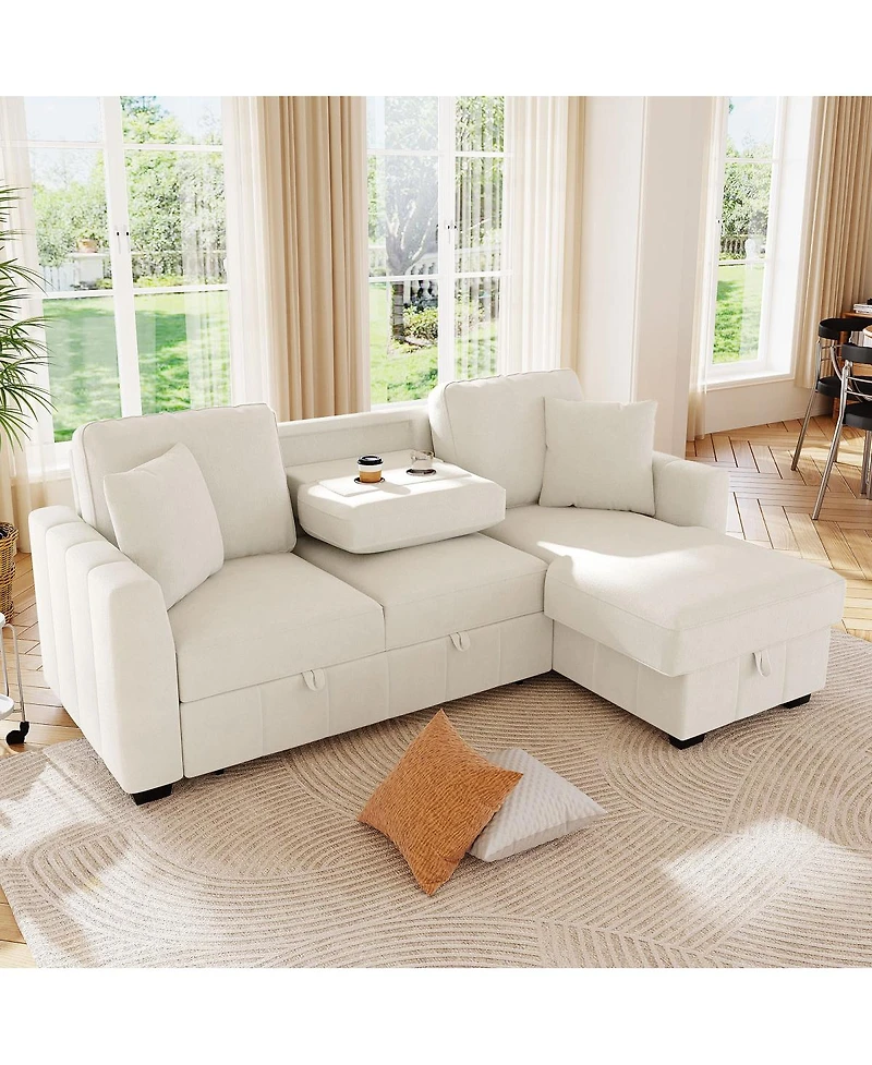 Streamdale L-Shaped Sleeper Sofa w/ Storage Chaise & Cup Holders