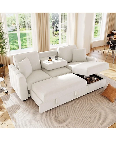 Streamdale L-Shaped Sleeper Sofa w/ Storage Chaise & Cup Holders