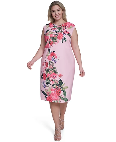Eliza J Plus Floral Print Sheath Midi Dress
