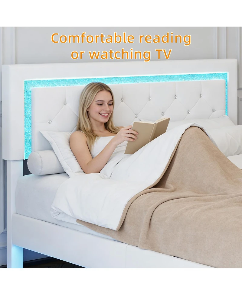 Streamdale Furniture Queen Size Floating Bed Frame with Led Headboard