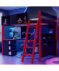 Streamdale Furniture Full Size Wood Loft Bed with Desk, Ample Storage Space and Light