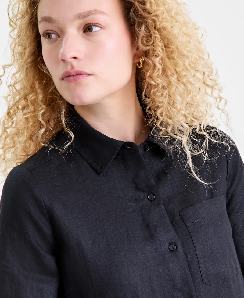 Charter Club Women's 100% Linen Flounce Shirtdress, Created for Macy's