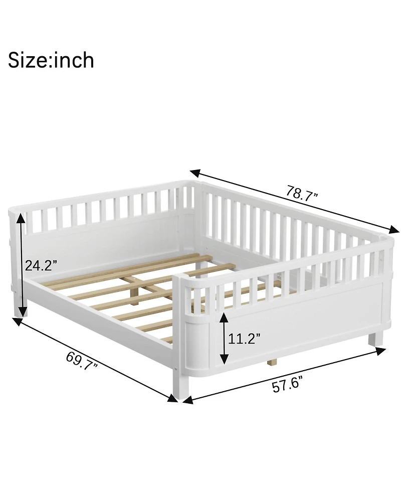 Streamdale Furniture Full Size Wood Platform Bed with Rails for Kids