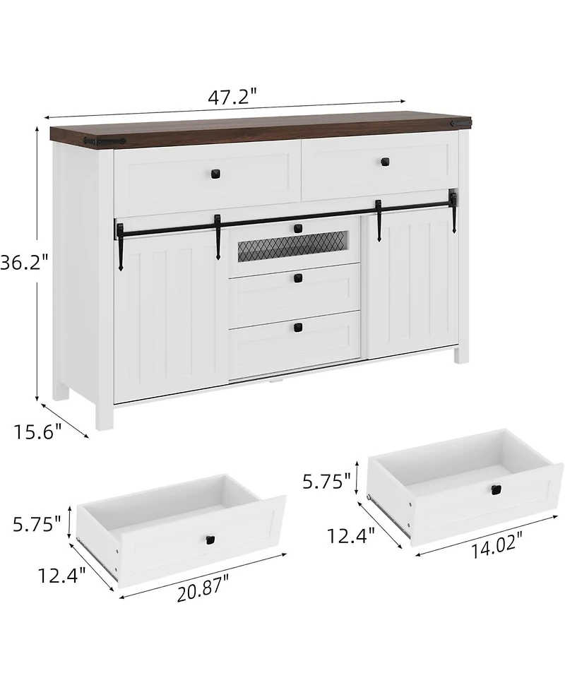 Gaomon Farmhouse 5 Drawers Dresser for Bedroom with Sliding Barn Doors, Wood Dresser & Chest of Drawers, Rustic Dresser Tv Stand, Dresser Organizer