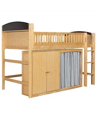 Streamdale Furniture Loft Bed with Storage Cabinet, Wardrobe & Led Wood Espresso