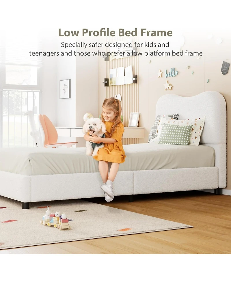 gaomon Bed Frame with Upholstered Headboard, Soft Low Profile Sturdy Platform Rounded Corners Design, Wooden Slats