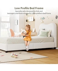gaomon Bed Frame with Upholstered Headboard, Soft Low Profile Sturdy Platform Rounded Corners Design, Wooden Slats