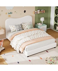gaomon Bed Frame with Upholstered Headboard, Soft Low Profile Sturdy Platform Rounded Corners Design, Wooden Slats
