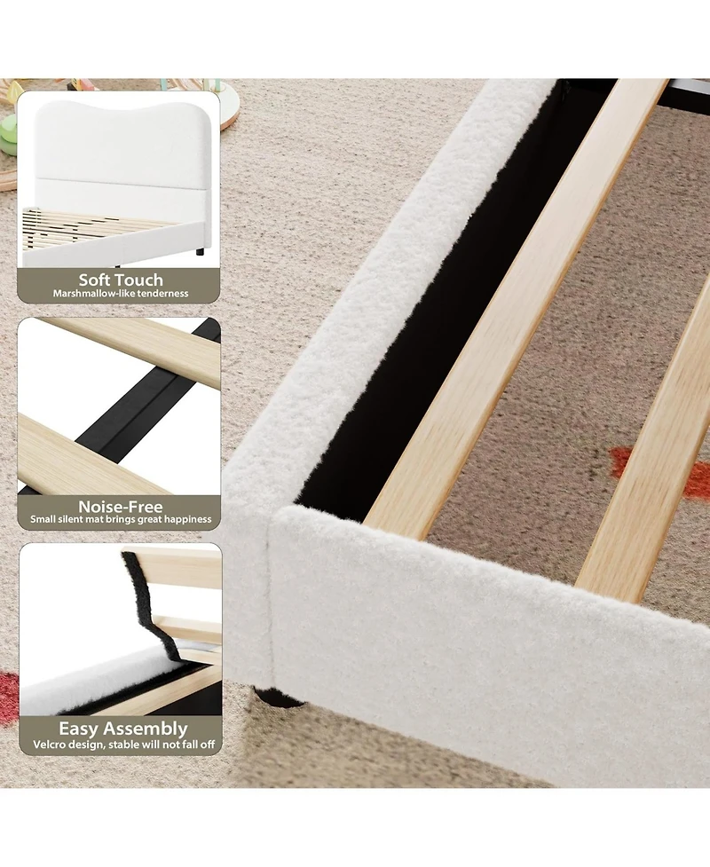 gaomon Bed Frame with Upholstered Headboard, Soft Low Profile Sturdy Platform Rounded Corners Design, Wooden Slats