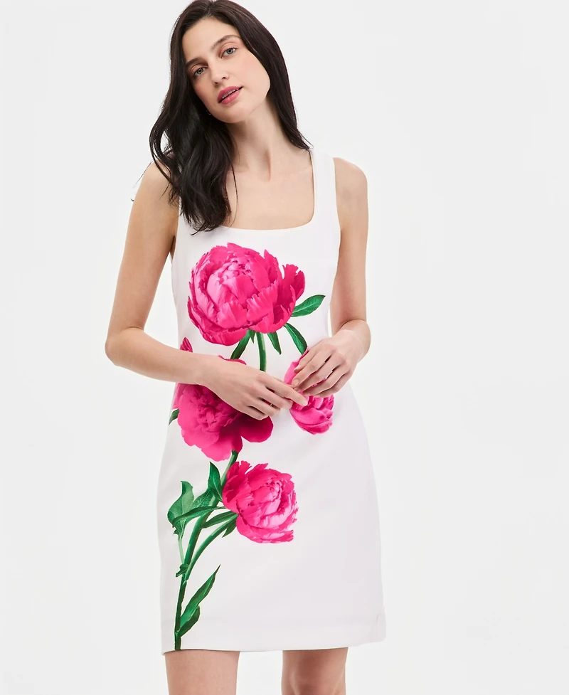 Karl Lagerfeld Paris Women's Sleeveless Peony Floral Scoop Neck Sheath Dress