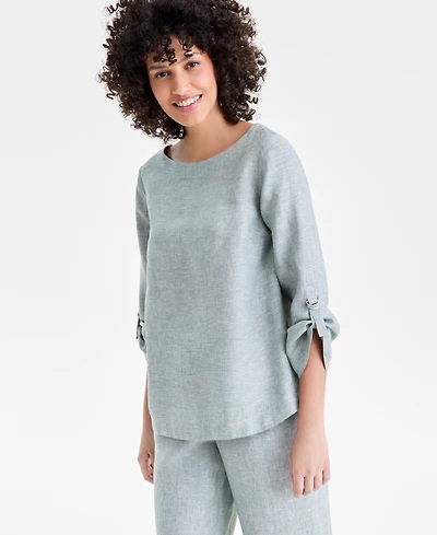 Charter Club Women's 100% Linen D-Ring Top, Created for Macy's