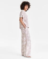 Charter Club Women's 100% Linen Woven Pleated Wide-Leg Pants, Created for Macy's