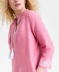 Charter Club Women's 100% Linen Embroidered Dress, Macy's Exclusive
