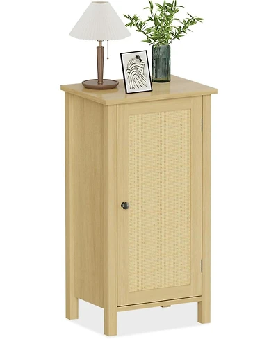 gaomon Bamboo Floor Cabinet with Woven Rattan Door, 2-Tier Storage Cabinet for Bedroom, Living Room, Slim Design