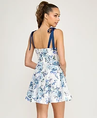 Alex & Sophia Women's Square Neck Printed Fit and Flare Dress