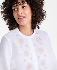 Charter Club Women's 100% Linen Embroidered-Front Peplum Top, Macy's Exclusive