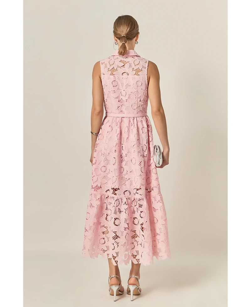 English Factory Women's Sleeveless Lace Button Front Midi Dress