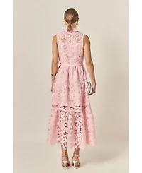 English Factory Women's Sleeveless Lace Button Front Midi Dress