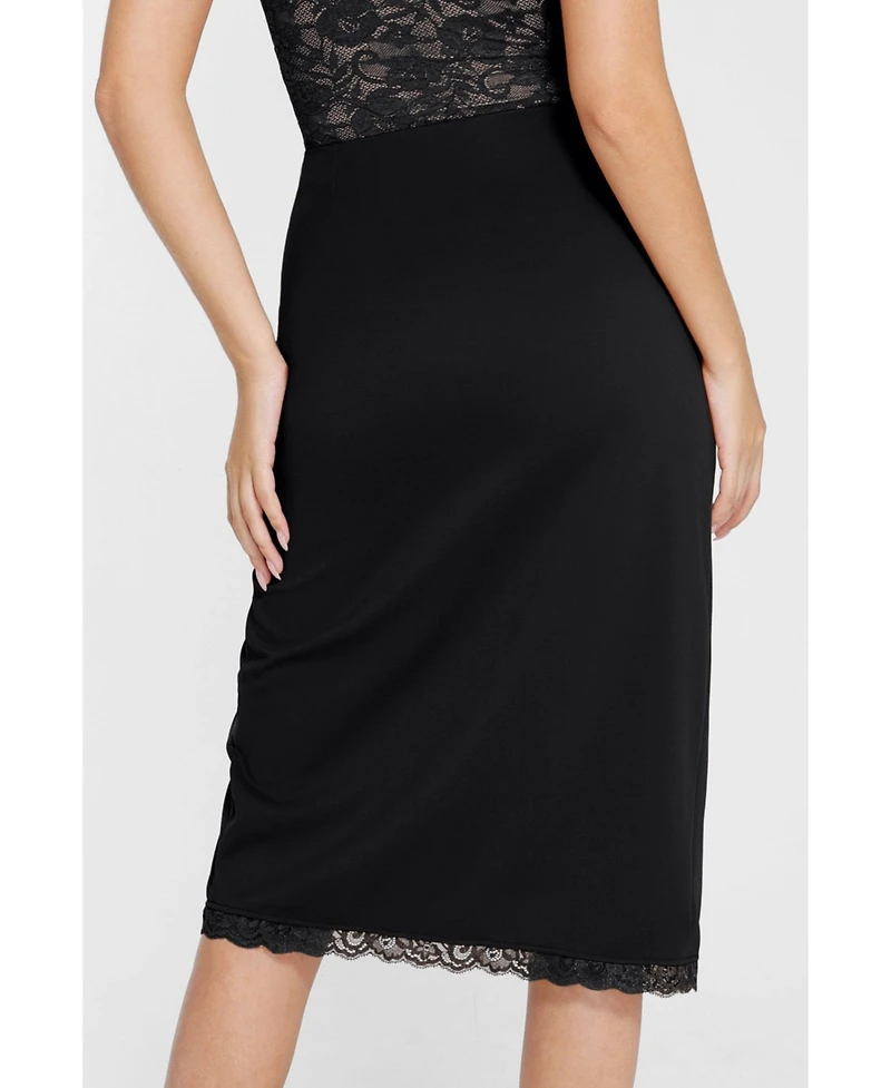 Popilush Women's Shapewear Slimming Lace Trim Midi Wrap Skirt