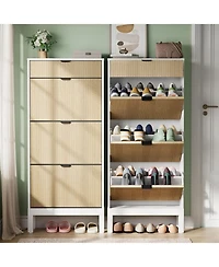 gaomon Entryway Freestanding Shoe Cabinet, 3 Flip Fluted Doors + 1 Drawer Shoe Organizer