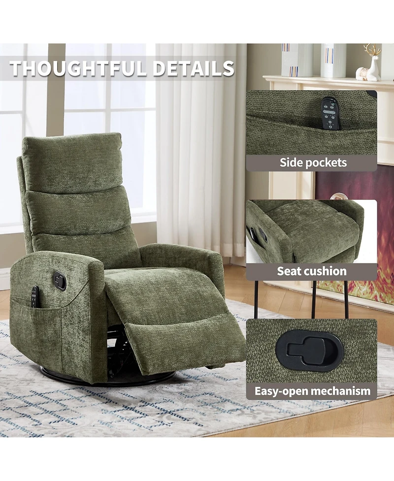 Clihome Heat Massage Chair, Manual Recliner Chair with Rocker and Swivel, Green