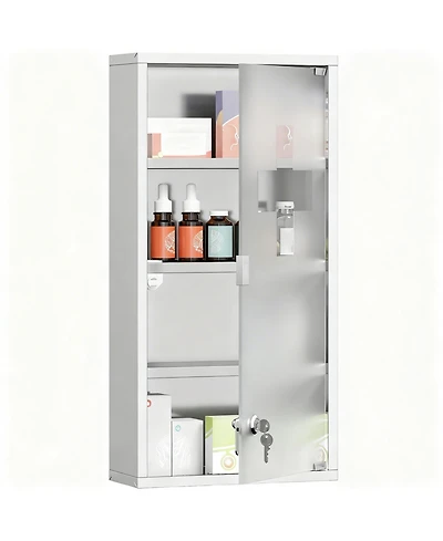 Yigii Lockable 4-Tier Stainless Steel Cabinet with Glass Door for Bathroom
