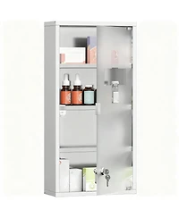 Yigii Lockable 4-Tier Stainless Steel Cabinet with Glass Door for Bathroom