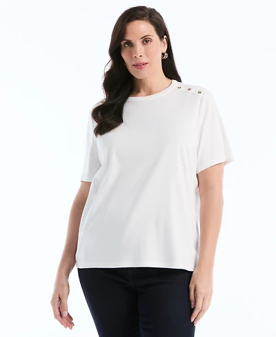Rafaella Plus Button Detail Short-Sleeve Top