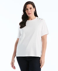 Rafaella Plus Button Detail Short-Sleeve Top