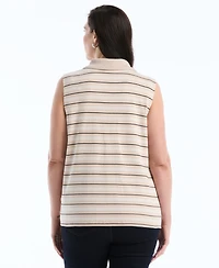 Rafaella Plus Stripe Sleeveless Polo Top