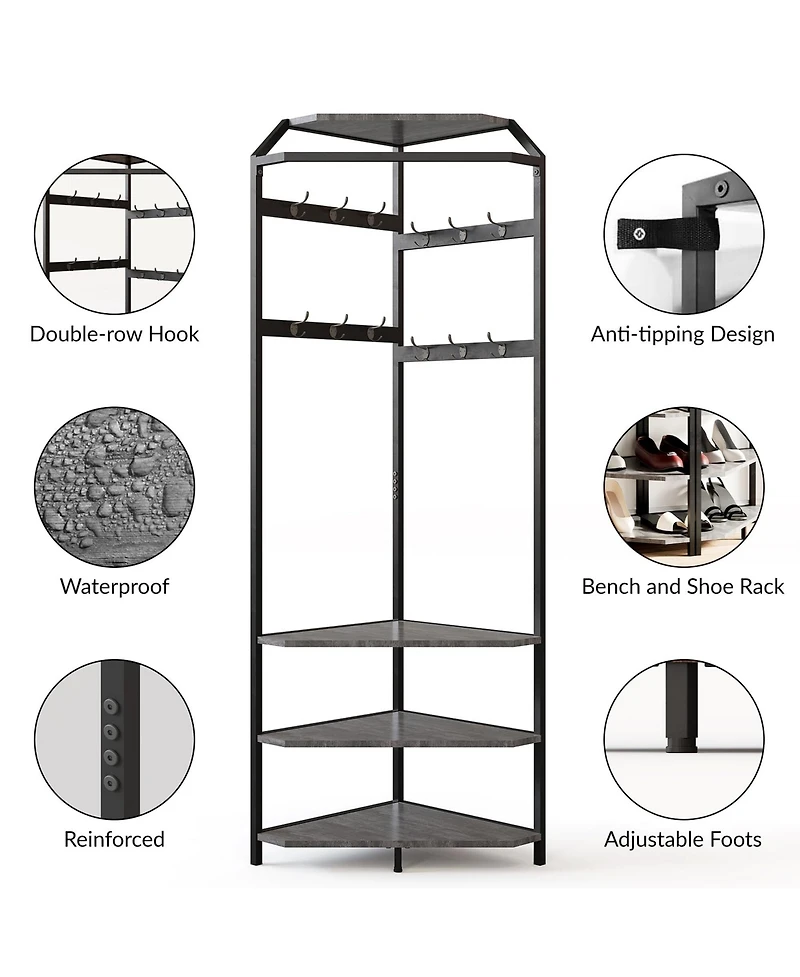 gaomon 6 Double Hooks Corner Coat Rack