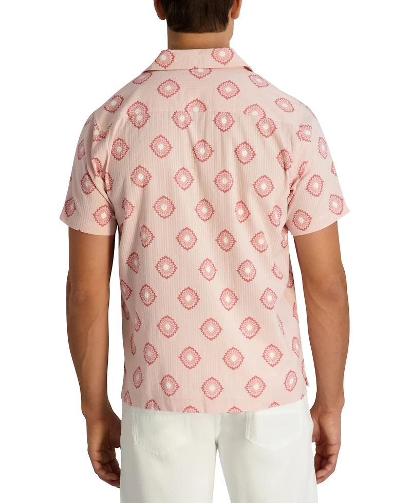 Karl Lagerfeld Paris Men's Seersucker Geometric Printed Short-Sleeve Shirt