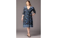 Kiyonna Women's Plus Beguiling Border Print Wrap Dress