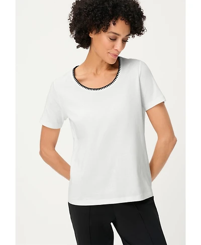 Olsen Women's Embroidered Neck T-Shirt