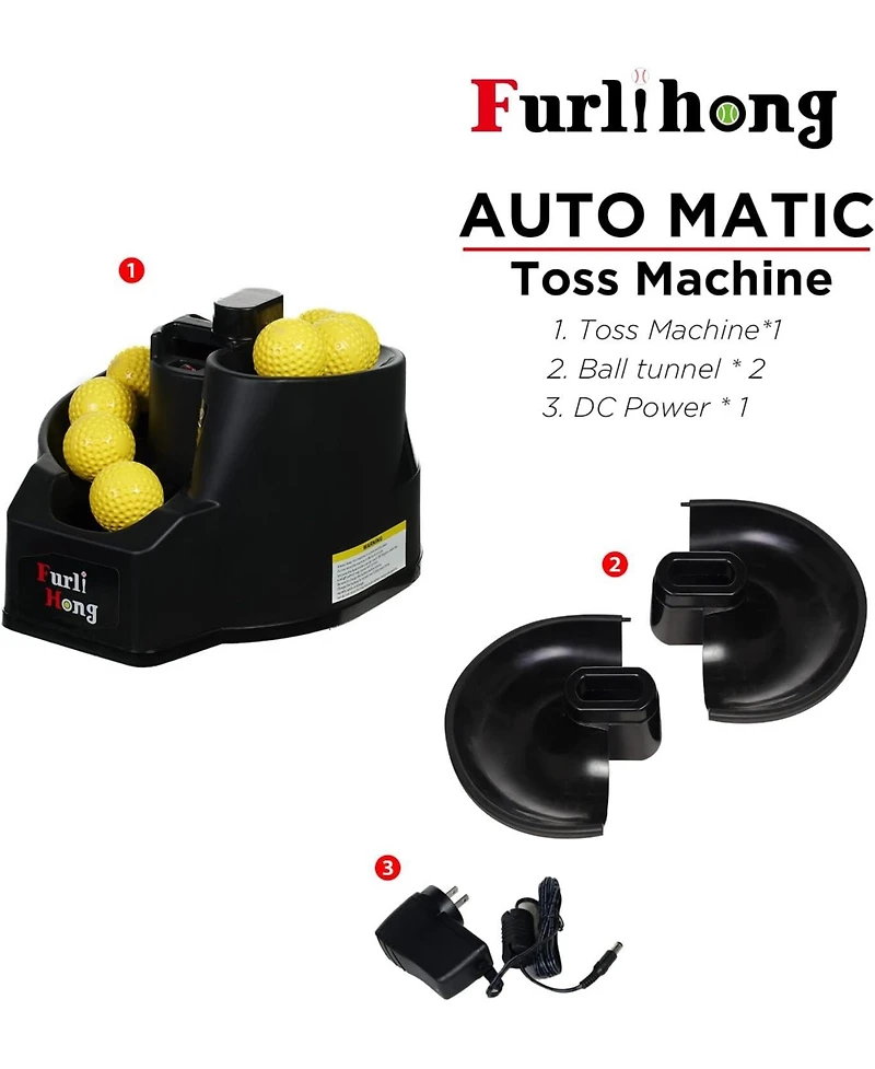Furlihong Rechargeable Baseball and Softball Toss Machine with Height Adjustment and Extendable Ball Stacker for Hitting and Batting Practice