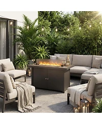 Boyel Living 43" Teak Fire Pit Table with Storage & Iron Cooking Top - Outdoor Dining & Heating Combo